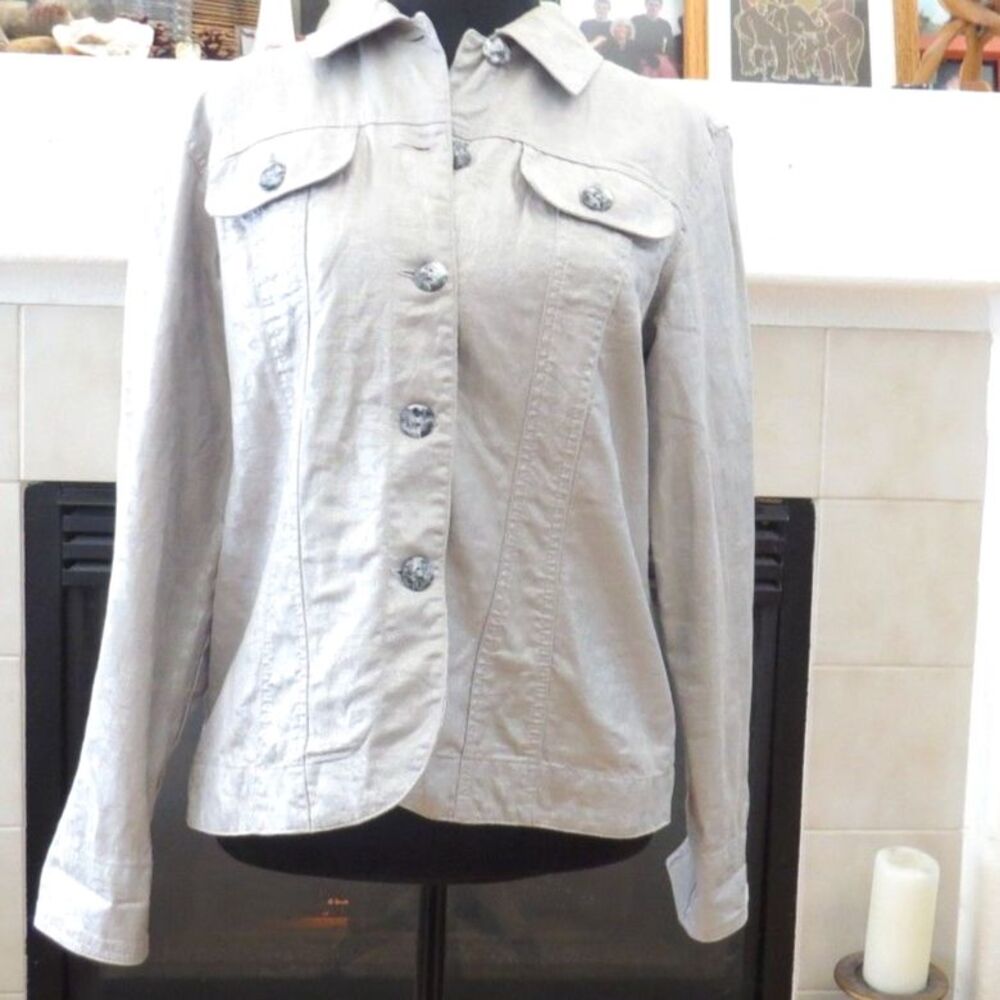 Coldwater Creek Women's Metallic Sheen Lagenlook Jacket Cotton Gray M EUC